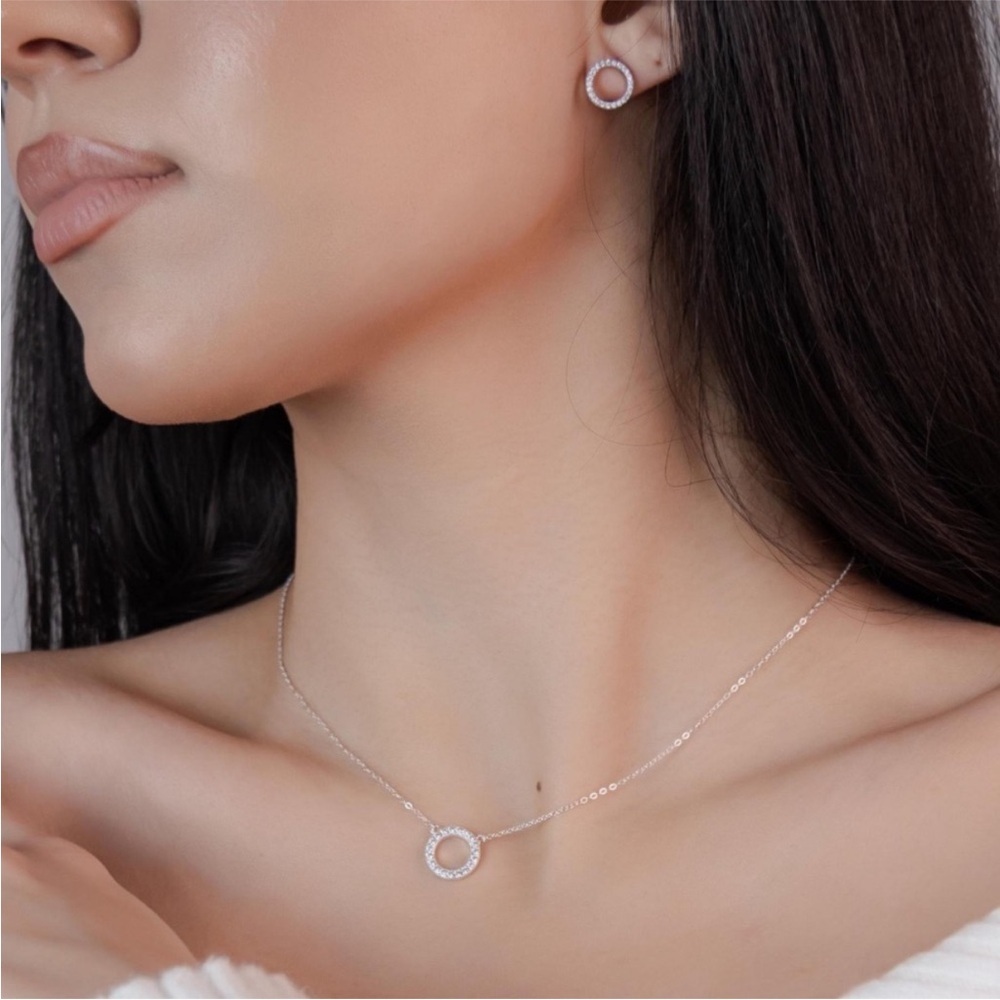 Solid Silver Crystal Circle Pendant Necklace - image 3